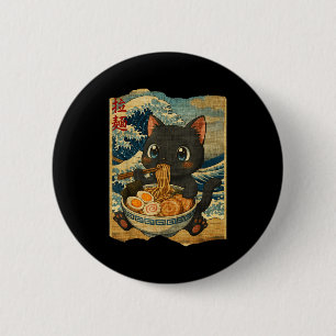 Badge Rond 5 Cm Drôle Kawaii Bol de nouilles de ramen de chat noir