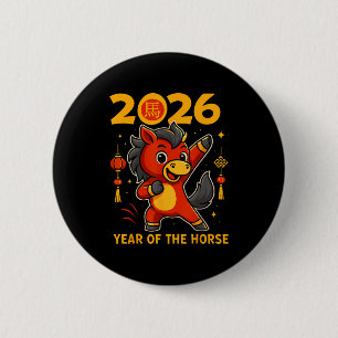 Badge Rond 5 Cm Drôle Kawaii Lunaire 2026 Année du Cheval Chinois
