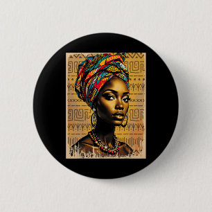 Badge Rond 5 Cm Drôle Kente Tête Envelopper Femmes afro-américaine