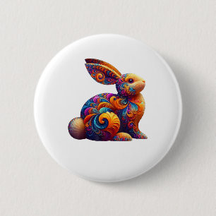 Badge Rond 5 Cm Drôle Lapin Coloré Lapin Fractal Frotté Cosmique U