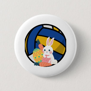 Badge Rond 5 Cm Drôle Lapin De Pâques Avec Balle De Volley