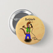 Badge Rond 5 Cm Drôle lézard chantant avec bande dessinée de micro (Devant & derrière)