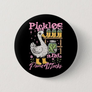 Badge Rond 5 Cm Drôle Mème Oie Pickle Cucumber Pickles Et Panique