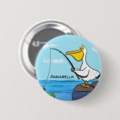 Badge Rond 5 Cm Drôle pélican de pêche (Devant & derrière)