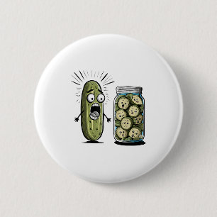 Badge Rond 5 Cm Drôle Pickle Surprend Un Concombre Et Un Bocal De