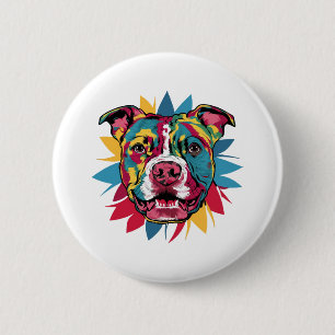 Badge Rond 5 Cm drôle pitbull de chien coloré