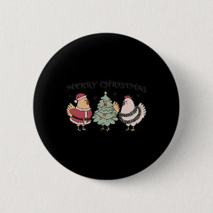 Badge Rond 5 Cm Drôle Poulet Joyeux Noël Ferme de Noël Animal