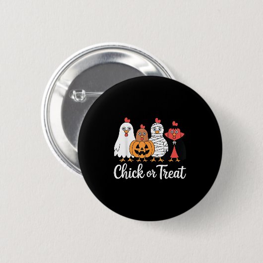 Badge Rond 5 Cm Drôle Poulets Ou Traiter Le Poulet Halloween (Devant & derrière)