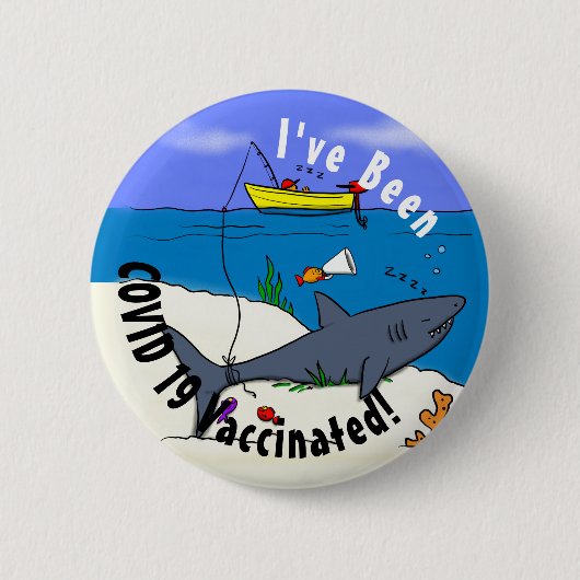 Badge Rond 5 Cm Drôle requin couché et dessin animé de pêche (Devant)