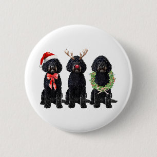 Badge Rond 5 Cm Drôle Rétro Père Noël Chien Goldendoodle Noir Renn