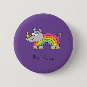 Badge Rond 5 Cm Drôle Rhino Rainbow Cute Kids Cartoon