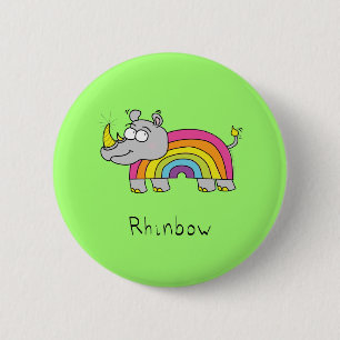 Badge Rond 5 Cm Drôle Rhino Rainbow Cute Kids Cartoon