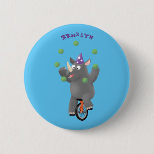 Badge Rond 5 Cm Drôle rhinocéros mignon jonglant sur monocycle