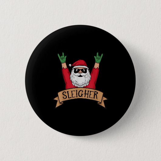 Badge Rond 5 Cm Drôle Rocher N Roll Santa Claus Noël (Devant)