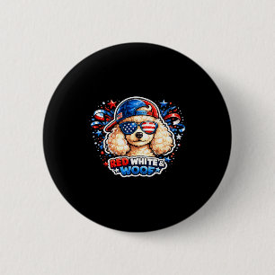 Badge Rond 5 Cm Drôle rouge blanc et toutou caniche chien patrioti