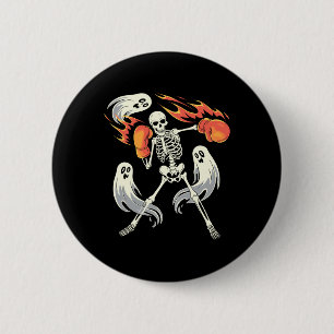 Badge Rond 5 Cm Drôle Skeleton Boxe Halloween Éffrayant Boxe