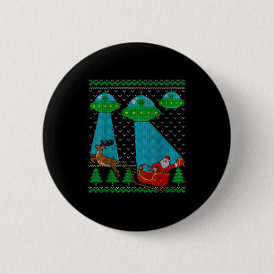 Badge Rond 5 Cm Drôle Sweat-shirt de Noël Alien Ufo Santa Traîneau