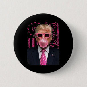 Badge Rond 5 Cm Drôle Trump Bubble Gum Rose Usa Drapeau