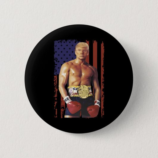 Badge Rond 5 Cm Drôle Trump Rocky Boxer Meme Boxer Us Flag Patrio (Devant)