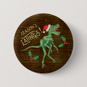 Badge Rond 5 Cm Drôle Velociraptor de Noël Dinosaur Mange
