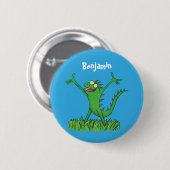 Badge Rond 5 Cm Drôle vert souriant animé lézard d'iguane (Devant & derrière)