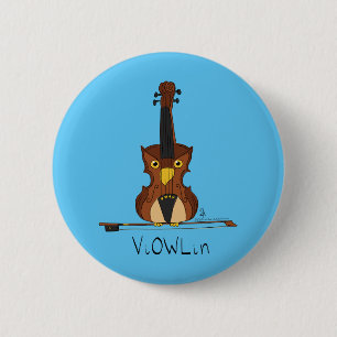 Badge Rond 5 Cm Drôle Violon Cute Owl Musicien Enfants Musique