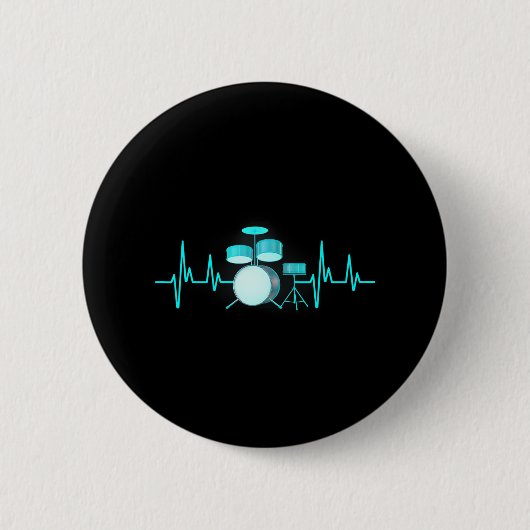 Badge Rond 5 Cm Drummer Drums Heartbeat Drumstick Drumset Music (Devant)