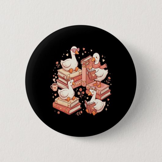 Badge Rond 5 Cm Duck Reading Books Librarian Valentine Teacher Val (Devant)