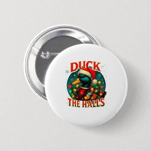 Badge Rond 5 Cm Duck The Halls Funny Christmas Lights Hunting Seas (Devant & derrière)