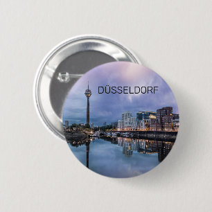 Badge Rond 5 Cm Dusseldorf Skyline Allemagne Holiday Sunset Souven