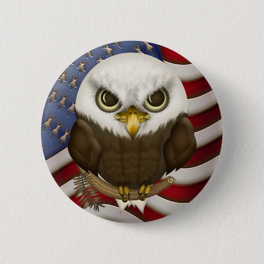 Badge Rond 5 Cm Eagle chauve mignon patriotique et drapeau des USA (Devant)