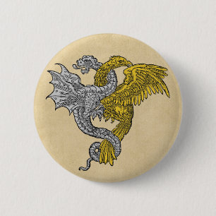 Badge Rond 5 Cm Eagle d'or et dragon argenté