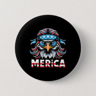 Badge Rond 5 Cm Eagle Mullet Lunettes Merica Usa Drapeau Américain