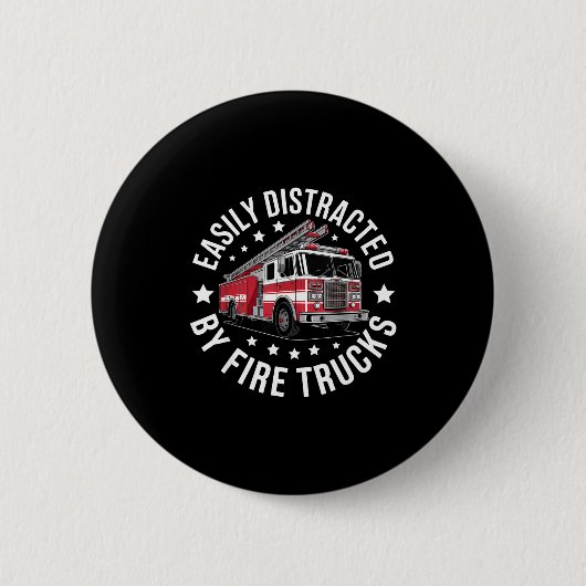 Badge Rond 5 Cm Easily Distracted By Fire Trucks Design  (Devant)