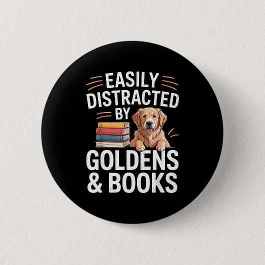 Badge Rond 5 Cm Easily Distracted By Goldens & Books - Golden (Devant)
