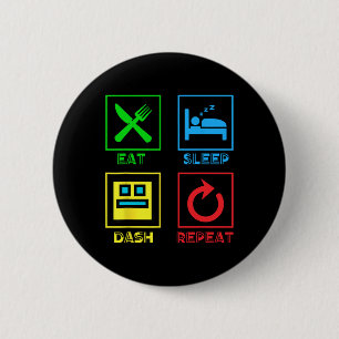 Badge Rond 5 Cm Eat Sleep Dash Répéter Video Game Géométrie Vidéo 