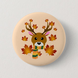 Badge Rond 5 Cm Écharpe d'automne Cerf Feuilles d'érable