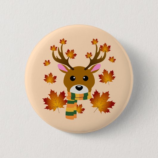 Badge Rond 5 Cm Écharpe d'automne Cerf Feuilles d'érable (Devant)