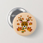Badge Rond 5 Cm Écharpe d'automne Cerf Feuilles d'érable (Devant & derrière)
