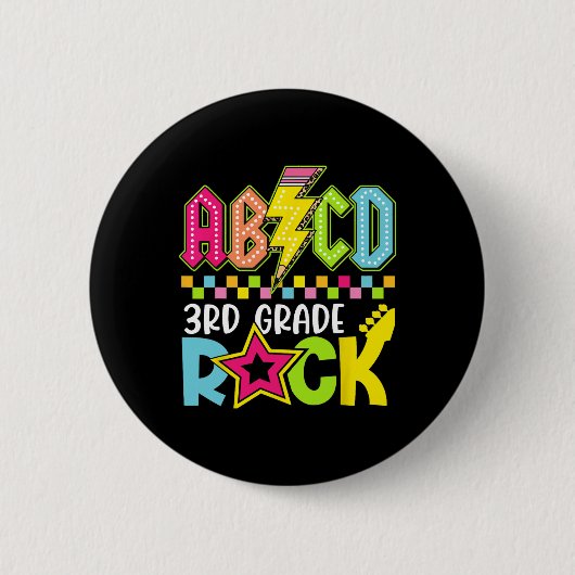 Badge Rond 5 Cm Éclair drôle de retour à l'école 3e année Rock (Devant)