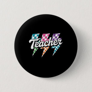 Badge Rond 5 Cm Éclair Enseignant Retour À L'École À damiers Re