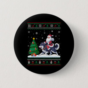 Badge Rond 5 Cm Éclairage de Noël laid Père Noël équitation Alaska
