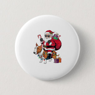 Badge Rond 5 Cm Éclairage de Noël Père Noël Riding Bull Terrier Ch