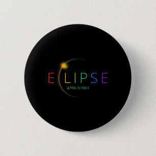 Badge Rond 5 Cm Eclipse solaire Arc-en-ciel 2024 Total Éclipse sol