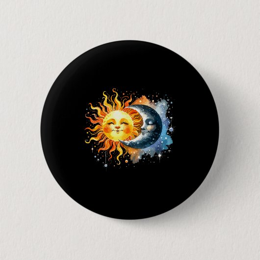 Badge Rond 5 Cm Éclipse solaire de totalité Design Lune Soleil (Devant)
