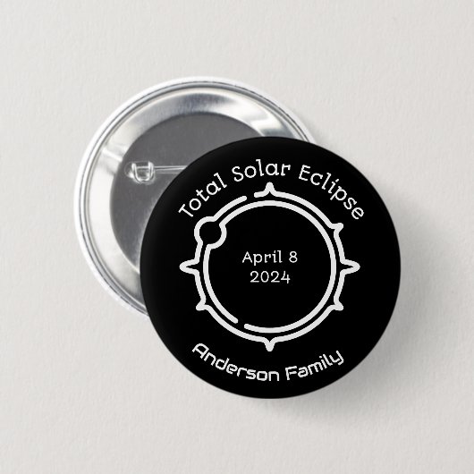Badge Rond 5 Cm Éclipse solaire totale 2024 Noir minimal simple (Devant & derrière)