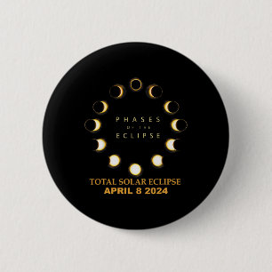 Badge Rond 5 Cm Éclipse solaire totale 2024 Phases 8 avril