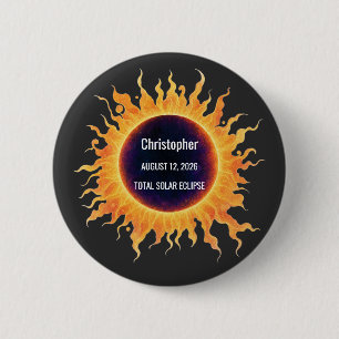 Badge Rond 5 Cm Éclipse solaire totale aquarelle audacieuse 2026 N