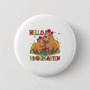 Badge Rond 5 Cm École Capybara Commencer Bonjour Maternelle Retour