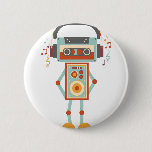 Badge Rond 5 Cm Écouteurs du DJ de bande de musique de robot de